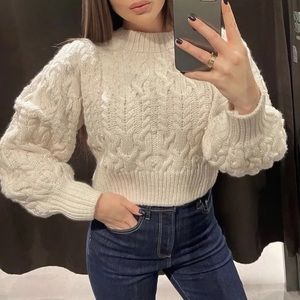 Zara Cream Cable Knit Sweater w/ Pearl detail